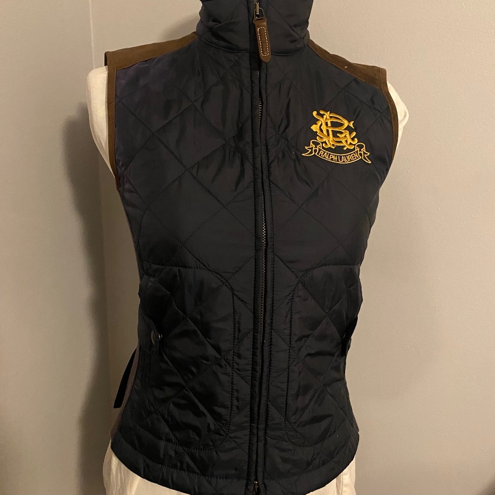 Ralph Lauren Blue Label Navy Quilted Vest with Gold Crest